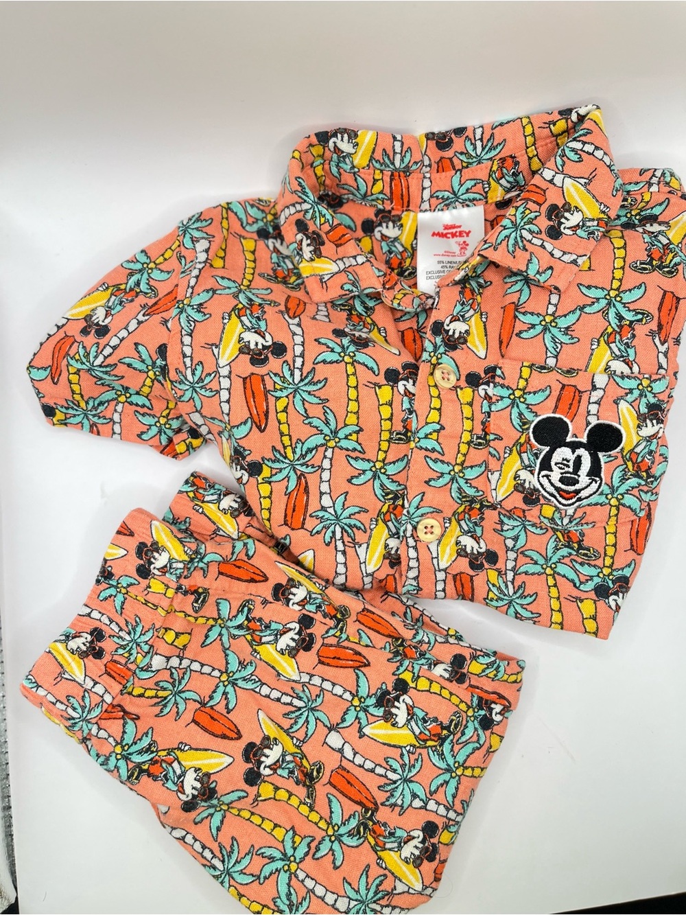 Disney Mickey Mouse Toddler Boys 4 Linen/Rayon Blend Palm-Beach Print